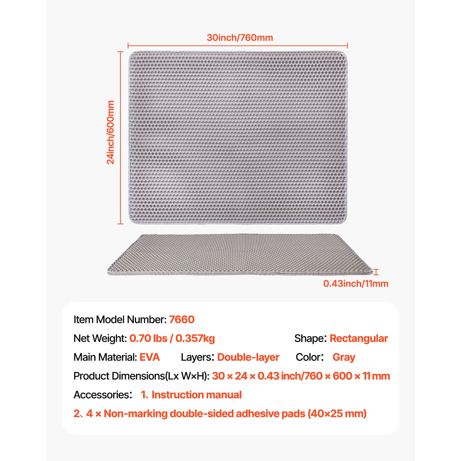 Cat Litter Trapping Mat Double Layer Honeycomb Non-slip Waterproof_voghion.com